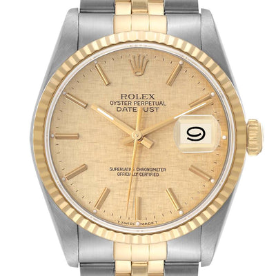 Rolex Datejust Watch 16233 for Mens | 36MM | Yellow Gold Champagne Linen Dial Steel