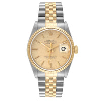 Rolex Datejust Watch 16233 for Mens | 36MM | Yellow Gold Champagne Linen Dial Steel