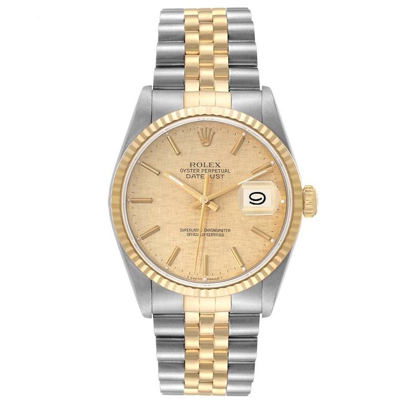 Rolex Datejust Watch 16233 for Mens | 36MM | Yellow Gold Champagne Linen Dial Steel