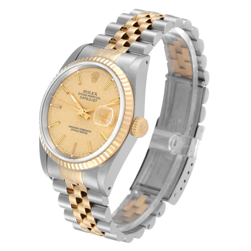 Rolex Datejust Watch 16233 for Mens | 36MM | Yellow Gold Champagne Linen Dial Steel