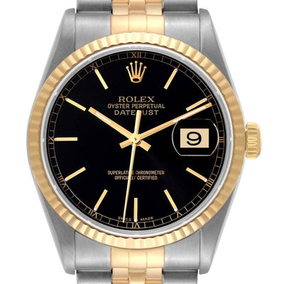 Rolex Datejust Watch 16013 for Men | 36MM | Yellow Gold Black Dial Steel