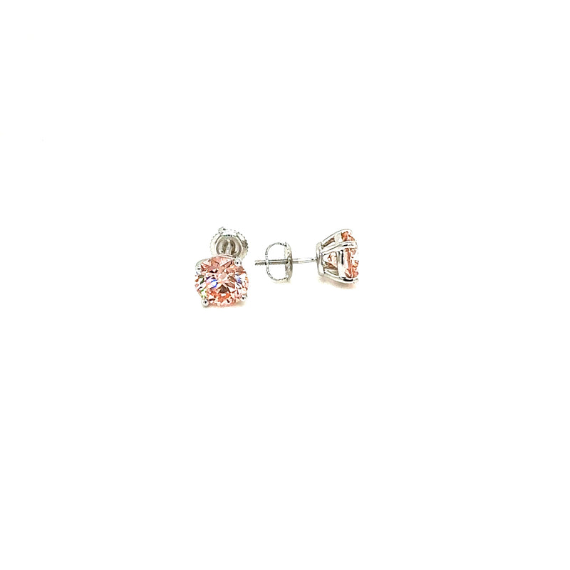 BASKET STUD EARRINGS 14KW PINK VS2 CVD DIA 4.1CTS