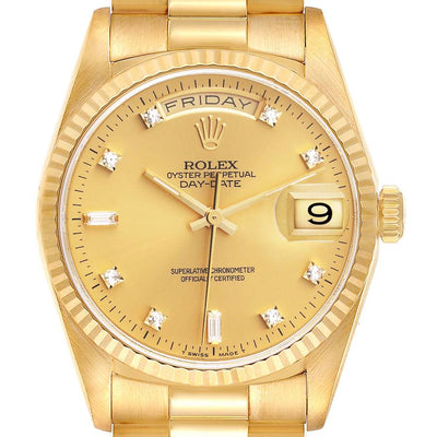 Rolex President Day-Date Watch 18238 for Men | 36MM | Yellow Gold Diamond Numerals | 18K