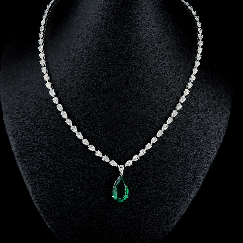 PEAR SHAPE TENNIS NECKLACE 14KW FG VS CVD DIA 36.84CTS