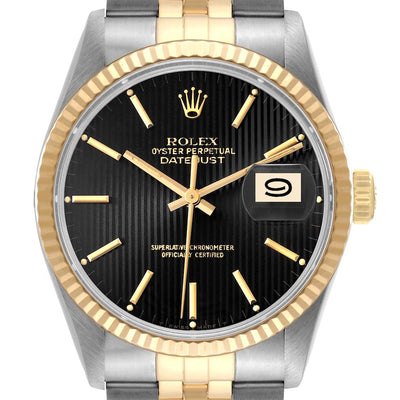 Rolex Datejust 16233 for Men | 36MM | Black Tapestry Dial | Two Tone | Jubilee Band