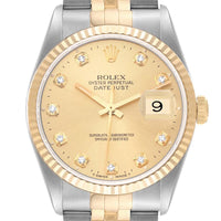 Rolex Datejust 16233 Watch for Men | 36MM | Yellow Gold Diamond | Champagne Dial - Steel