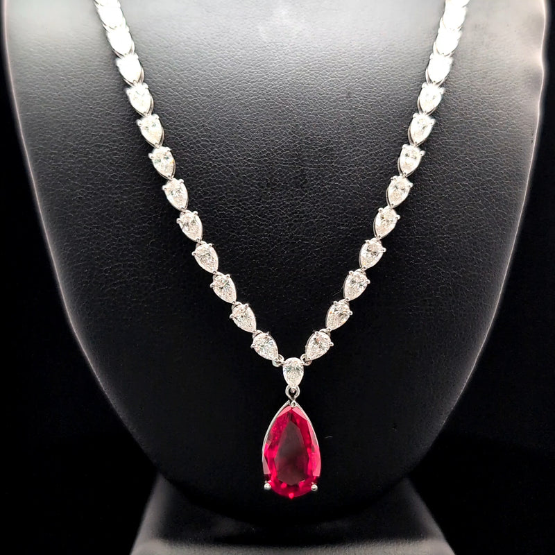 TENNIS NECKLACE WITH GEMSTONE CENTER 14KW FG VS CVD DIA 34.77CTS