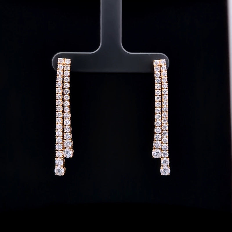 2 ROW TENNIS EARRINGS 14KY EF VS2 HPHT DIA 3.22CTS