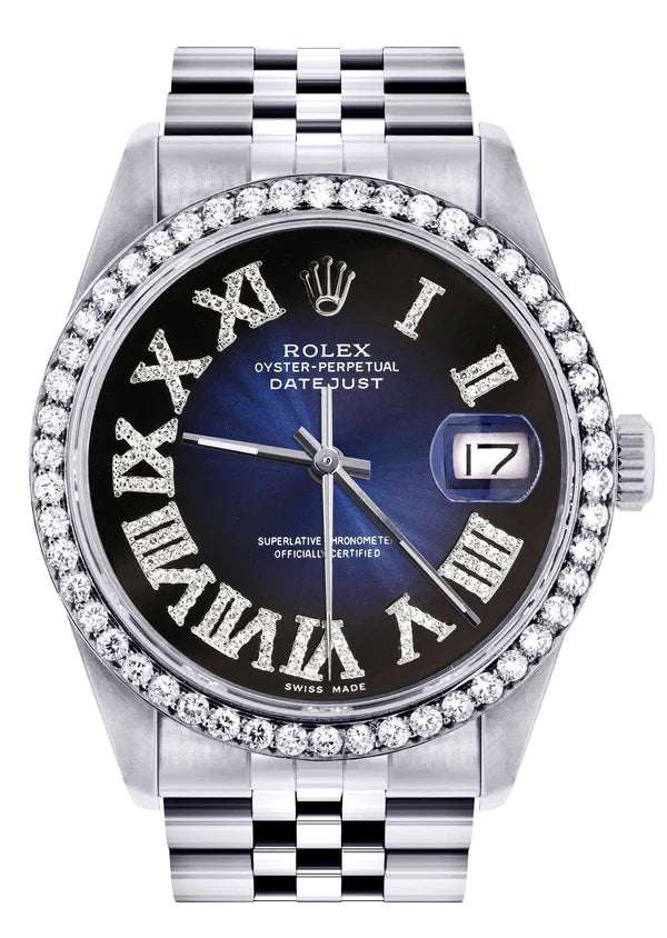 Rolex Datejust Watch 16014 for Men | 36Mm | Blue Black Diamond Roman Dial | Jubilee Band