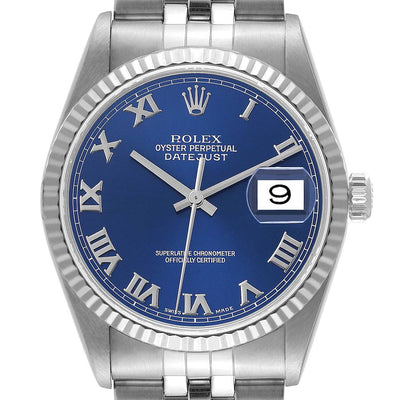 Rolex Datejust Watch 16234 for Men | 36MM | Blue Roman Dial | Steel White Gold