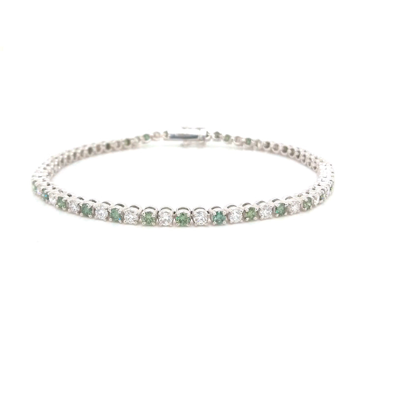 TENNIS BRACELET 14KW G/GREEN VS2 CVD DIA 2.74CTS