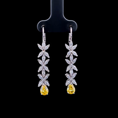 DROP EARRINGS 14KW FG/VIVID YELLOW VS1 DIA 2.43CTS
