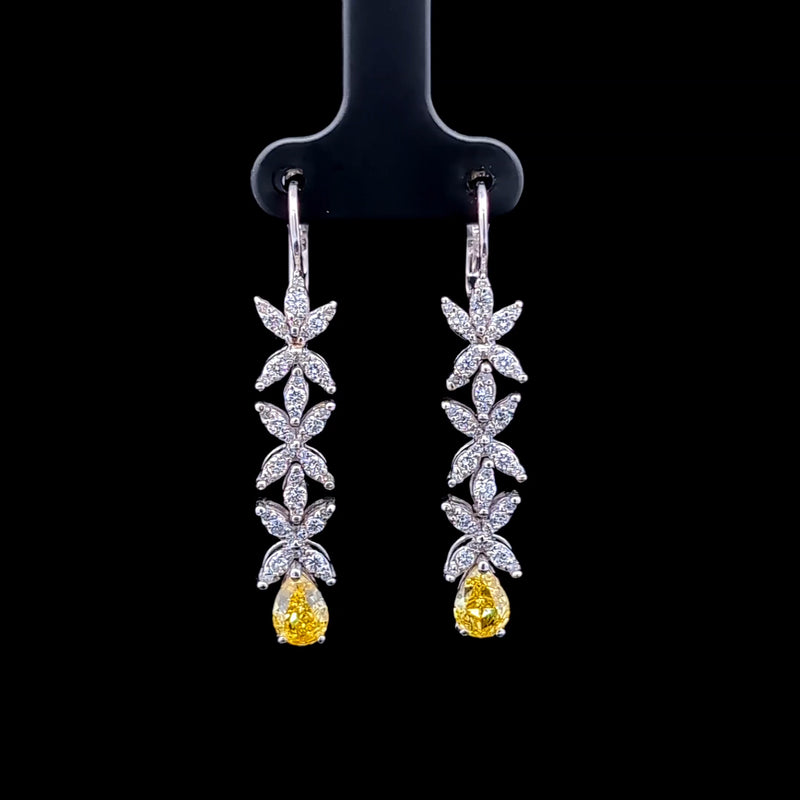 DROP EARRINGS 14KW FG/VIVID YELLOW VS1 DIA 2.43CTS