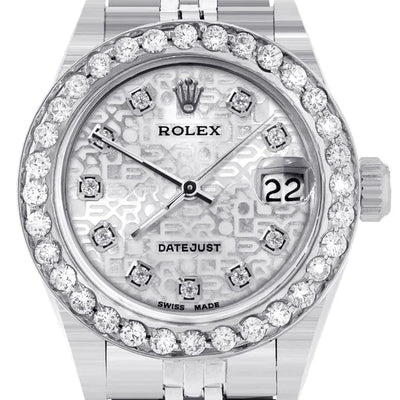 Diamond Rolex Datejust Watch for Women | 1 Carat Bezel | 26MM | Texture Diamond Dial | Jubilee Band