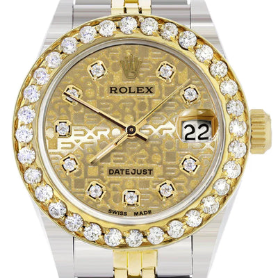 Diamond Rolex Datejust Watch for Women  | 1 Carat Bezel | 26MM | Texture Gold Diamond Dial | Jubilee Band