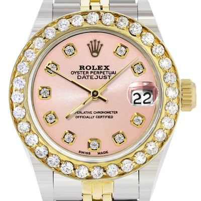 Diamond Rolex Datejust Watch for Women  | 1 Carat Bezel | 26MM | Salmon Pink Diamond Dial | Jubilee Band