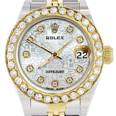 Diamond Rolex Datejust Watch for Women  | 1 Carat Bezel | 26MM | Texture Diamond Dial | Jubilee Band