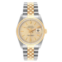 Rolex Datejust Houndstooth Dial Steel Yellow Gold Mens Watch 16233 Box and Papers