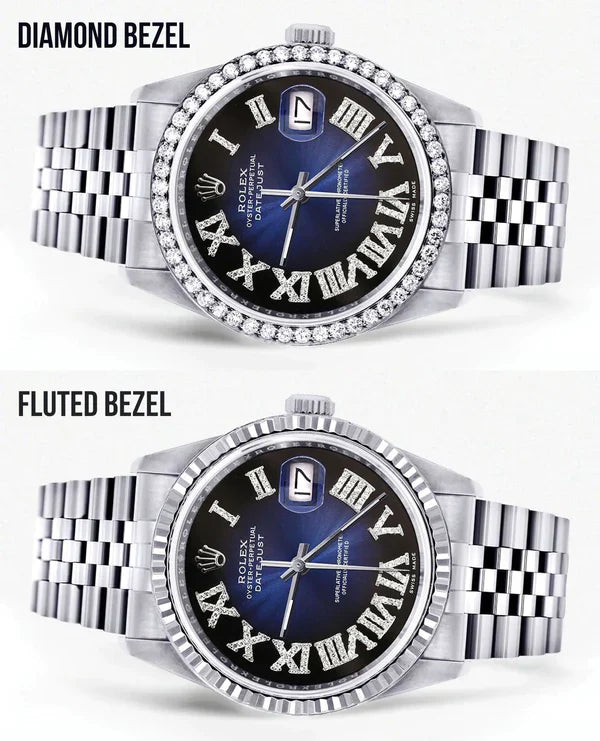 Rolex Datejust Watch 16014 for Men | 36Mm | Blue Black Diamond Roman Dial | Jubilee Band
