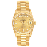 Rolex President Day-Date Watch 18238 for Men | 36MM | Yellow Gold Diamond Numerals | 18K