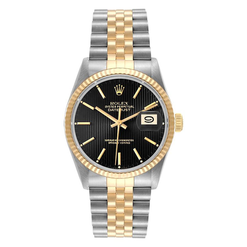 Rolex Datejust 16233 for Men | 36MM | Black Tapestry Dial | Two Tone | Jubilee Band