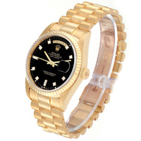 Rolex President Day-Date Watch 18038 for Men | 36MM | Yellow Gold Black Diamond Dial | 18K