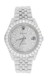 Diamond Fully Iced Out "Bust Down" Rolex Datejust Watch | 41MM | Full Diamond Dial