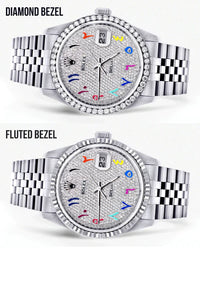 Diamond Rolex Datejust Watch 16200 | 36MM | Full Diamond Color Arabic Dial | Stainless Steel | Jubilee Band