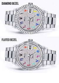 Diamond Rolex Datejust Watch 16200 | 36MM | Full Diamond Color Arabic Dial | Stainless Steel | Oyster Band