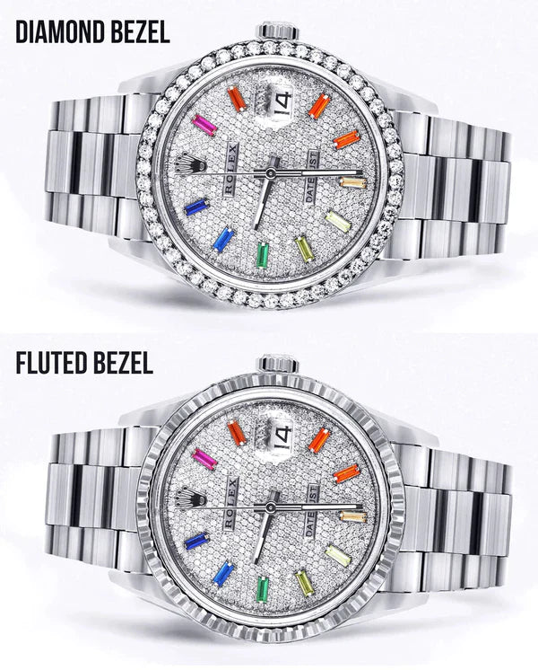Diamond Rolex Datejust Watch 16200 | 36MM | Diamond Color Baguettes Dial | Stainless Steel | Oyster Band