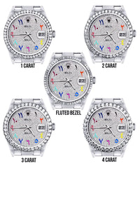 Diamond Rolex Datejust Watch 16200 | 36MM | Full Diamond Color Arabic Dial | Stainless Steel | Oyster Band