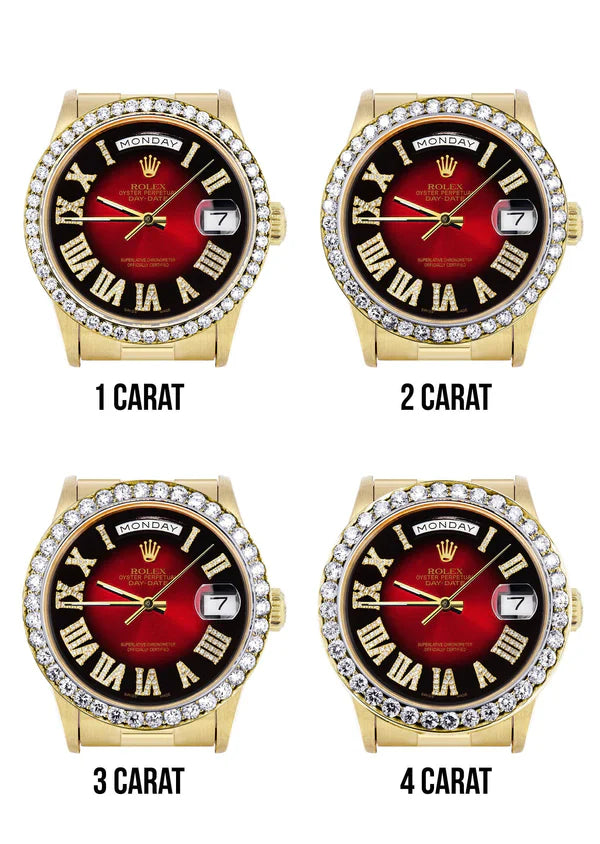 Rolex Day-Date Presidential | Model 18238 | 18K Yellow Gold | 36MM | Diamond Bezel | Red Diamond Roman Numeral