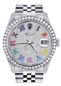 Diamond Rolex Datejust Watch 16200 | 36MM | Full Diamond Color Roman Dial | Stainless Steel | Jubilee Band
