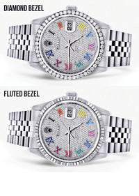 Diamond Rolex Datejust Watch 16200 | 36MM | Full Diamond Color Roman Dial | Stainless Steel | Jubilee Band