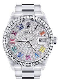 Diamond Rolex Datejust Watch 16200 | 36MM | Full Diamond Color Roman Dial | Stainless Steel | Oyster Band