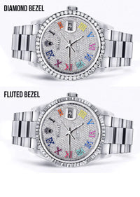 Diamond Rolex Datejust Watch 16200 | 36MM | Full Diamond Color Roman Dial | Stainless Steel | Oyster Band