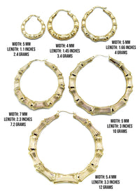 10K Womens Bamboo Gold Hoop Earrings | Customizable Size
