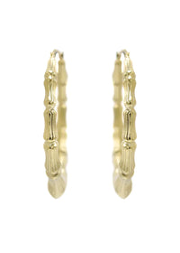 10K Womens Bamboo Gold Hoop Earrings | Customizable Size