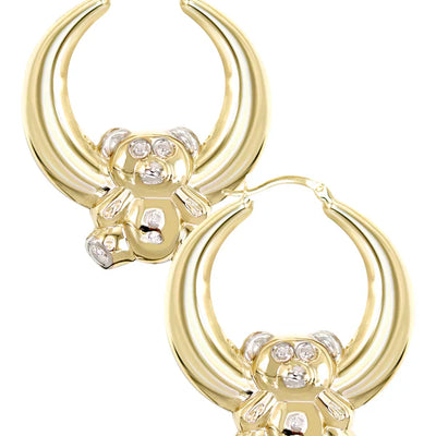 10K Womens Gold Hoop Bear Earrings | Customizable Size |