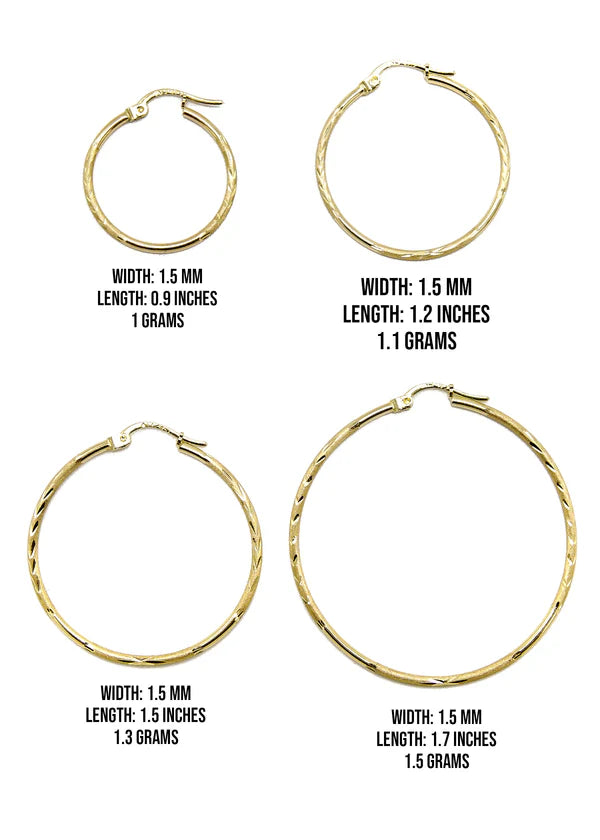 10K Womens Gold Hoop Earrings | Customizable Size | 1.5MM