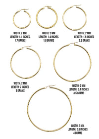 10K Womens Gold Hoop Earrings | Customizable Size | 2MM