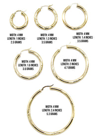 10K Womens Gold Hoop Earrings | Customizable Size | 4MM