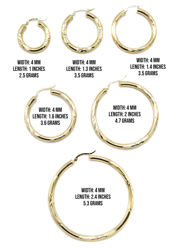 10K Womens Gold Hoop Earrings | Customizable Size | 4MM