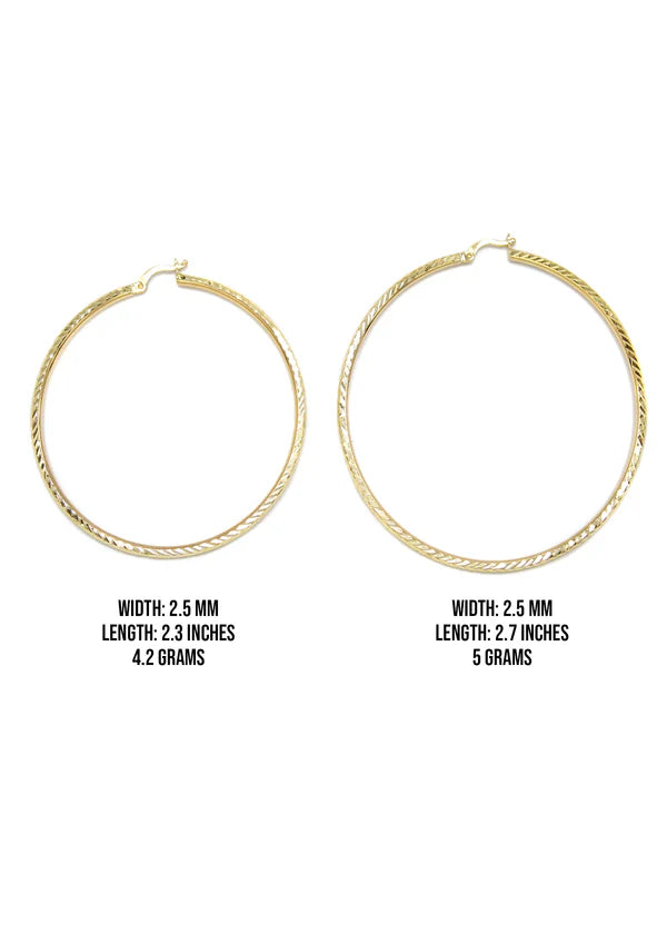 10K Womens Gold Hoop Earrings | Customizable Size | 2.5MM