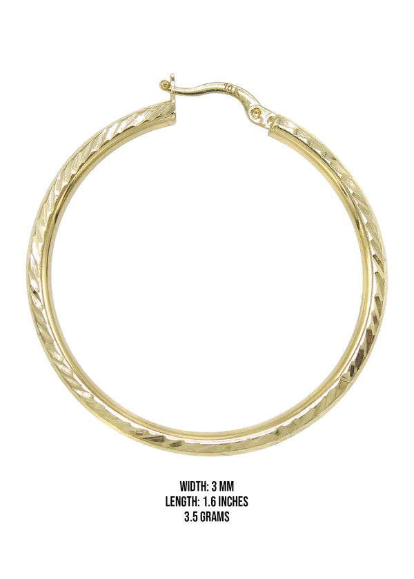 10K Womens Gold Hoop Earrings | Customizable Size | 3MM