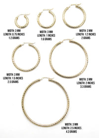 10K Womens Gold Hoop Earrings | Customizable Size | 3MM