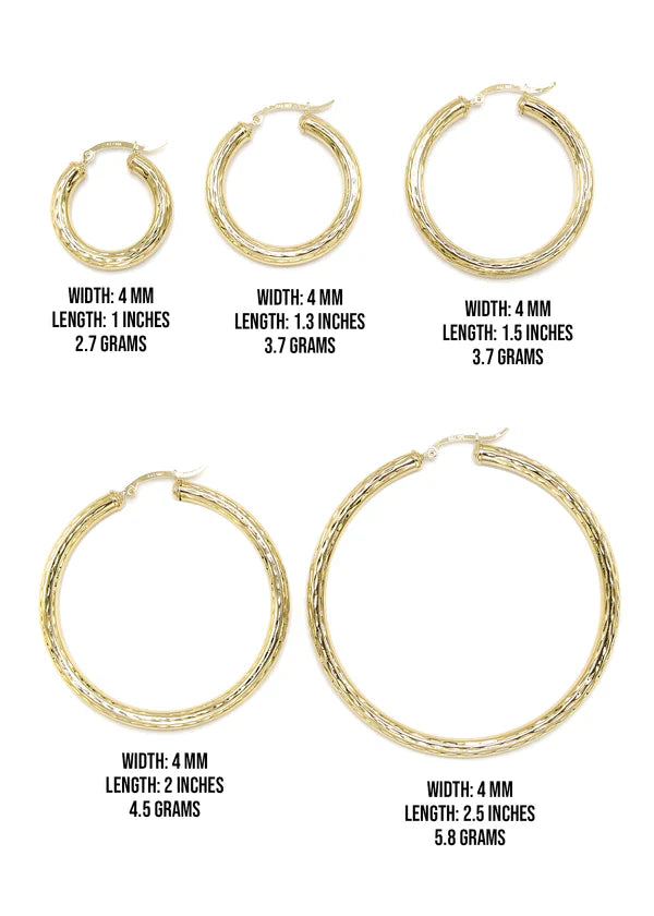10K Womens Gold Hoop Earrings | Customizable Size | 4MM