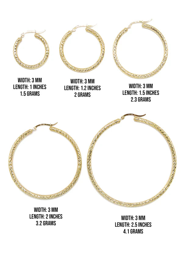 10K Womens Gold Hoop Earrings | Customizable Size | 3MM