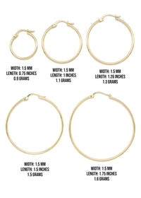 10K Womens Gold Hoop Earrings | Customizable Size | 1.5 MM