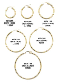 10K Womens Gold Hoop Earrings | Customizable Size | 3 MM